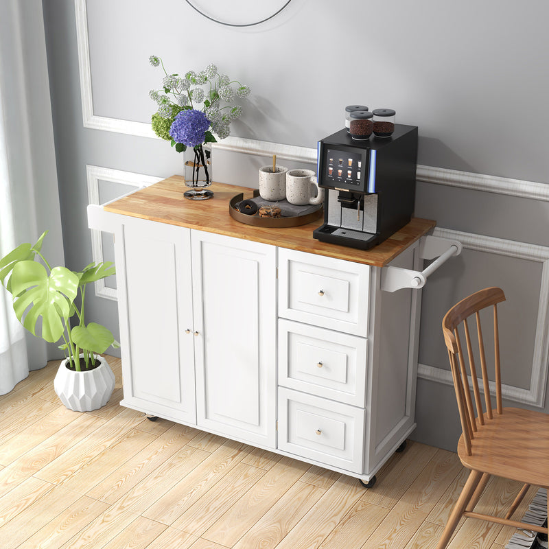 Kitchen Island Trolley Cart Wood with Drop Leaf Tabletop and Storage Cabinet-White