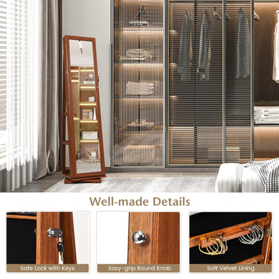 360° Rotatable Armoire 2-in-1 Lockable Mirrored Jewelry Cabinet-Brown