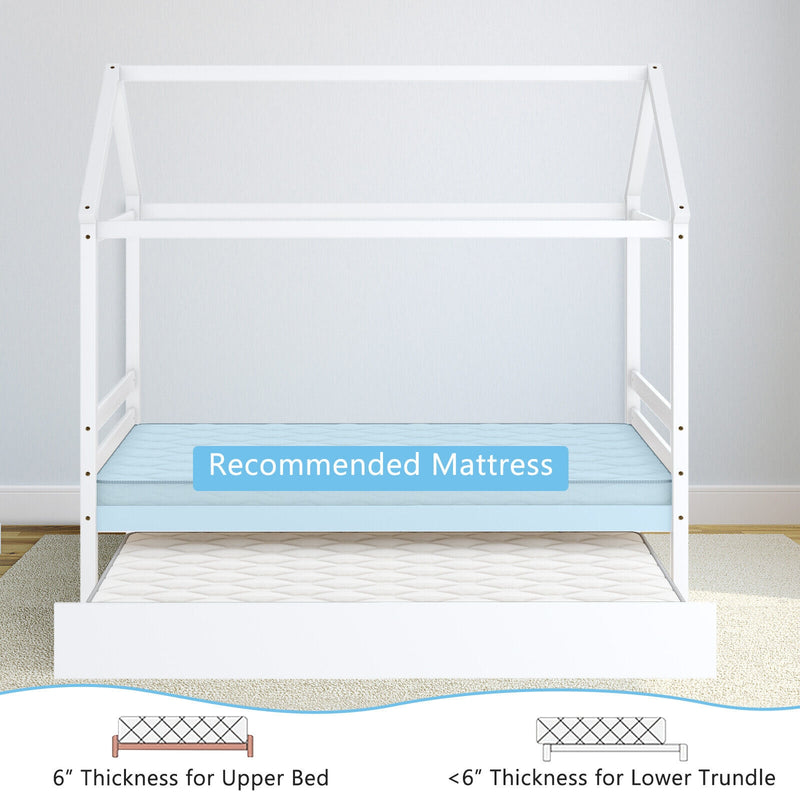 Kids Platform Bed Frame with Roof for Bedroom-White