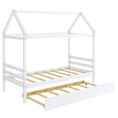 Kids Platform Bed Frame with Roof for Bedroom-White