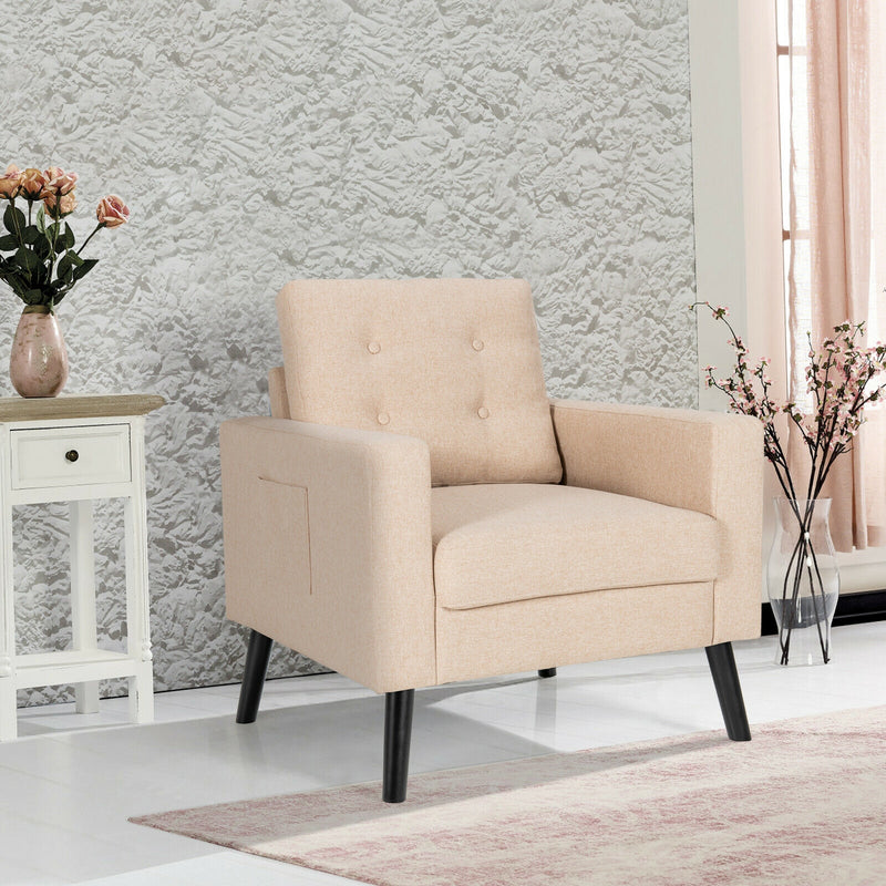 Modern Tufted Accent Chair w/ Rubber Wood Legs-Beige