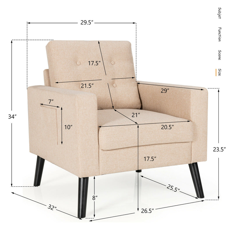 Modern Tufted Accent Chair w/ Rubber Wood Legs-Beige