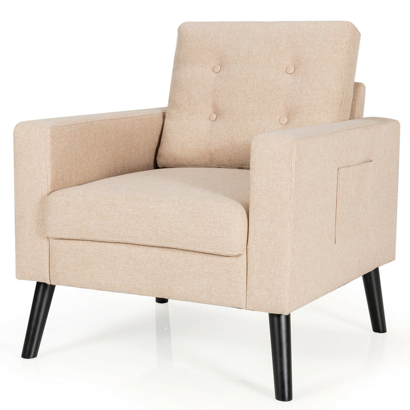 Modern Tufted Accent Chair w/ Rubber Wood Legs-Beige