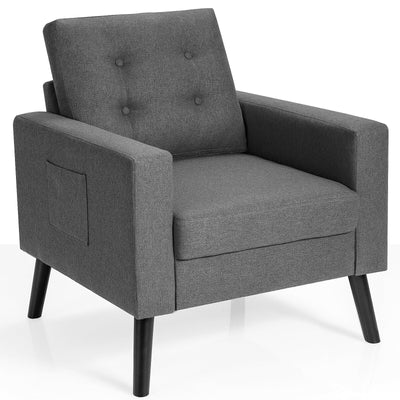 Mid-Century Upholstered Armchair Club Chair with Rubber Wood Legs-Gray