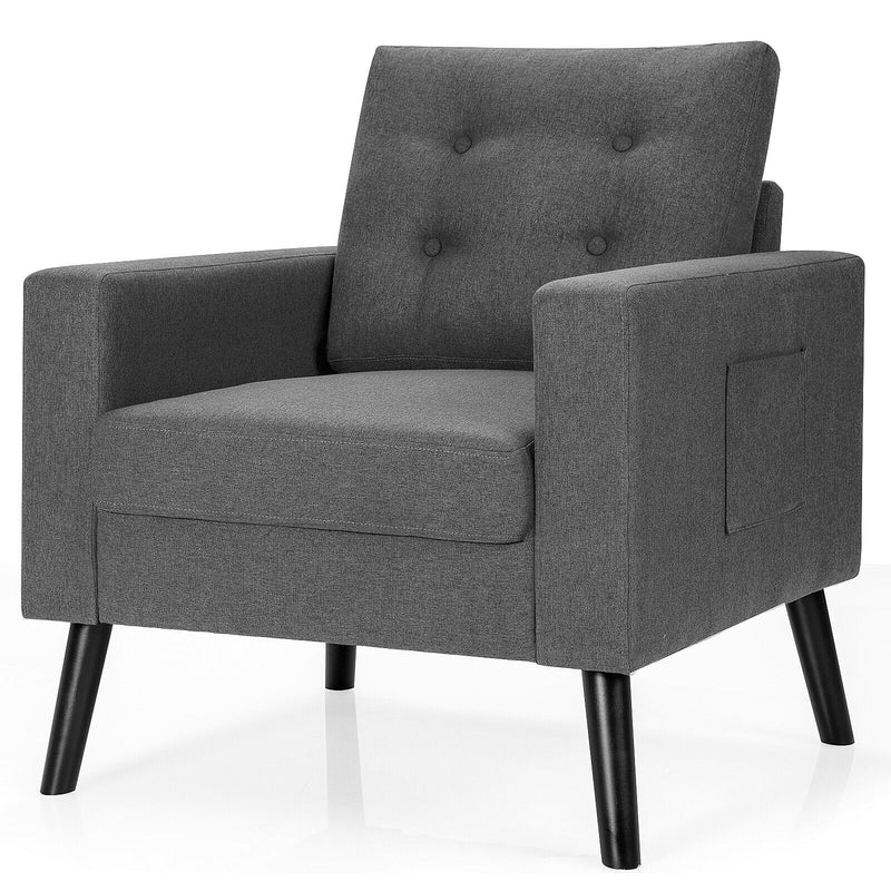 Mid-Century Upholstered Armchair Club Chair with Rubber Wood Legs-Gray