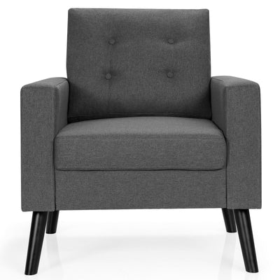 Mid-Century Upholstered Armchair Club Chair with Rubber Wood Legs-Gray