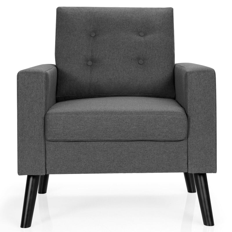 Mid-Century Upholstered Armchair Club Chair with Rubber Wood Legs-Gray