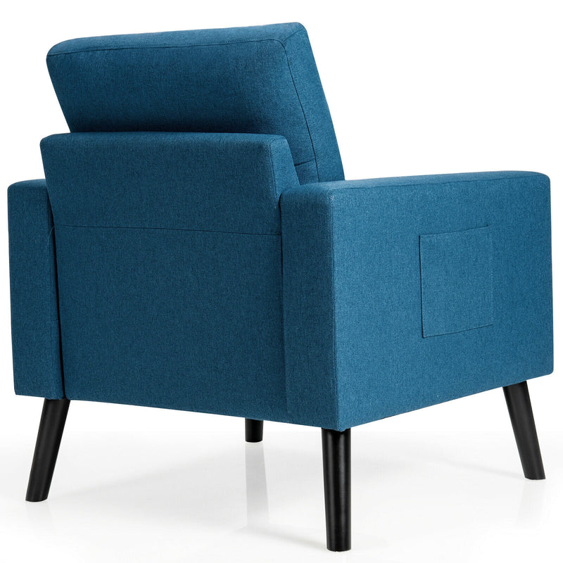 Modern Tufted Accent Chair w/ Rubber Wood Legs-Blue