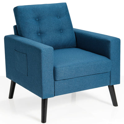 Modern Tufted Accent Chair w/ Rubber Wood Legs-Blue