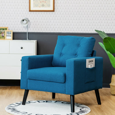 Modern Tufted Accent Chair w/ Rubber Wood Legs-Blue