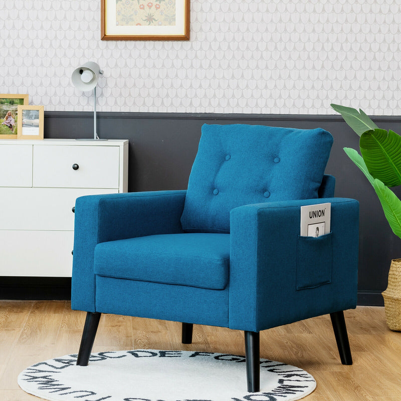 Modern Tufted Accent Chair w/ Rubber Wood Legs-Blue