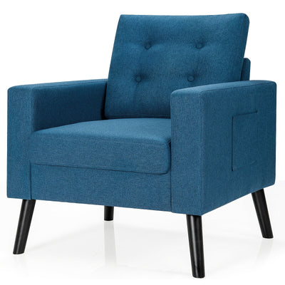 Modern Tufted Accent Chair w/ Rubber Wood Legs-Blue