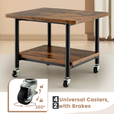 Under Desk Printer Stand with 360° Swivel Casters-Brown