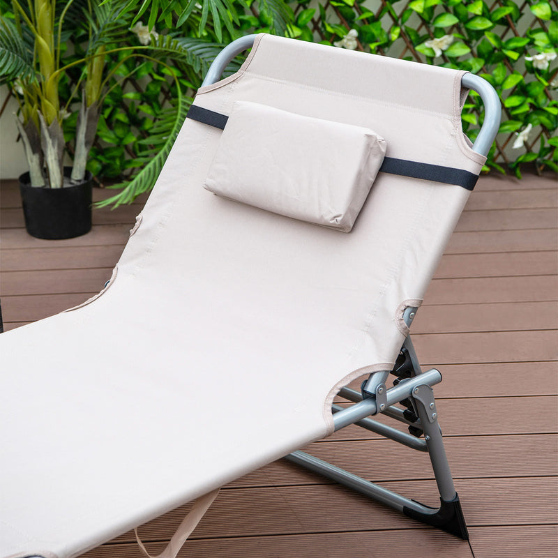 5-position Outdoor Folding Chaise Lounge Chair-Beige