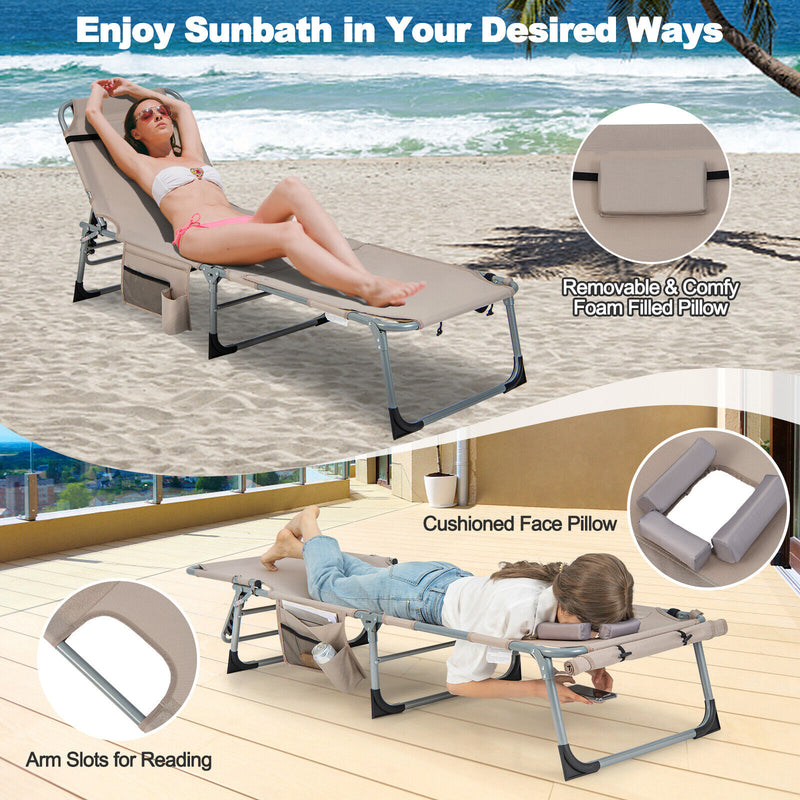 5-position Outdoor Folding Chaise Lounge Chair-Beige