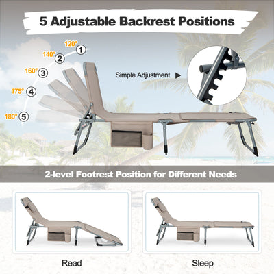 5-position Outdoor Folding Chaise Lounge Chair-Beige