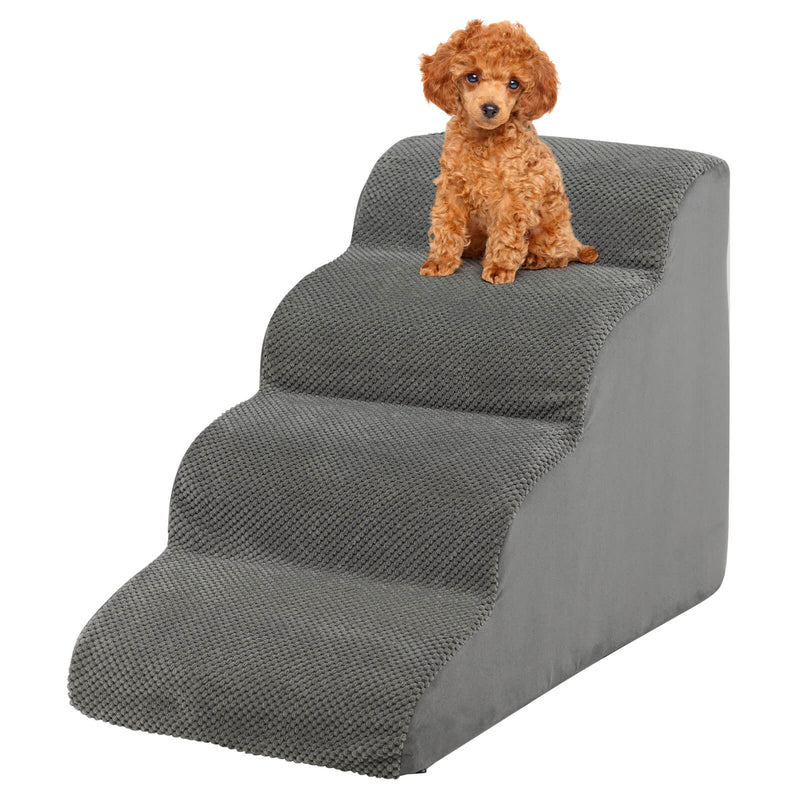 4-Tier Foam Non-Slip Dog Steps with Washable Zippered Cover-Gray