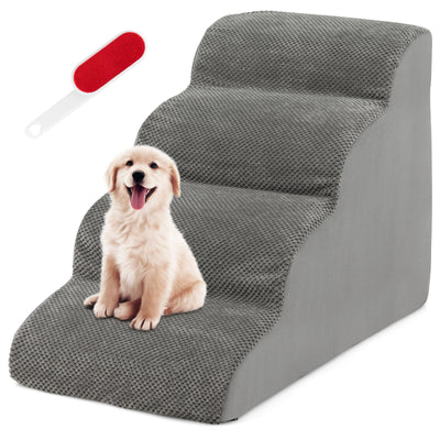 4-Tier Foam Non-Slip Dog Steps with Washable Zippered Cover-Gray