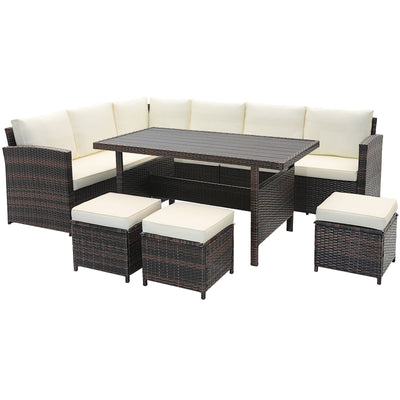 7 Pieces Wicker Patio Furniture Set-White