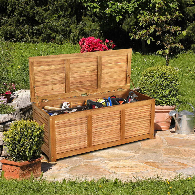 47 Gallon Acacia Wood Storage Bench Box for Patio Garden Deck