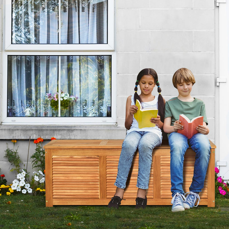 47 Gallon Acacia Wood Storage Bench Box for Patio Garden Deck