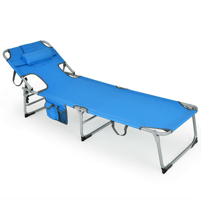 Folding Beach Lounge Chair with Pillow for Outdoor-Blue