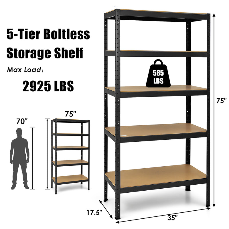 71 inch Heavy Duty Steel Adjustable 5 Level Storage Shelves-Black