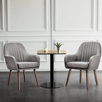 Set of 2 Fabric Upholstered Accent Chairs with Wooden Legs-Gray