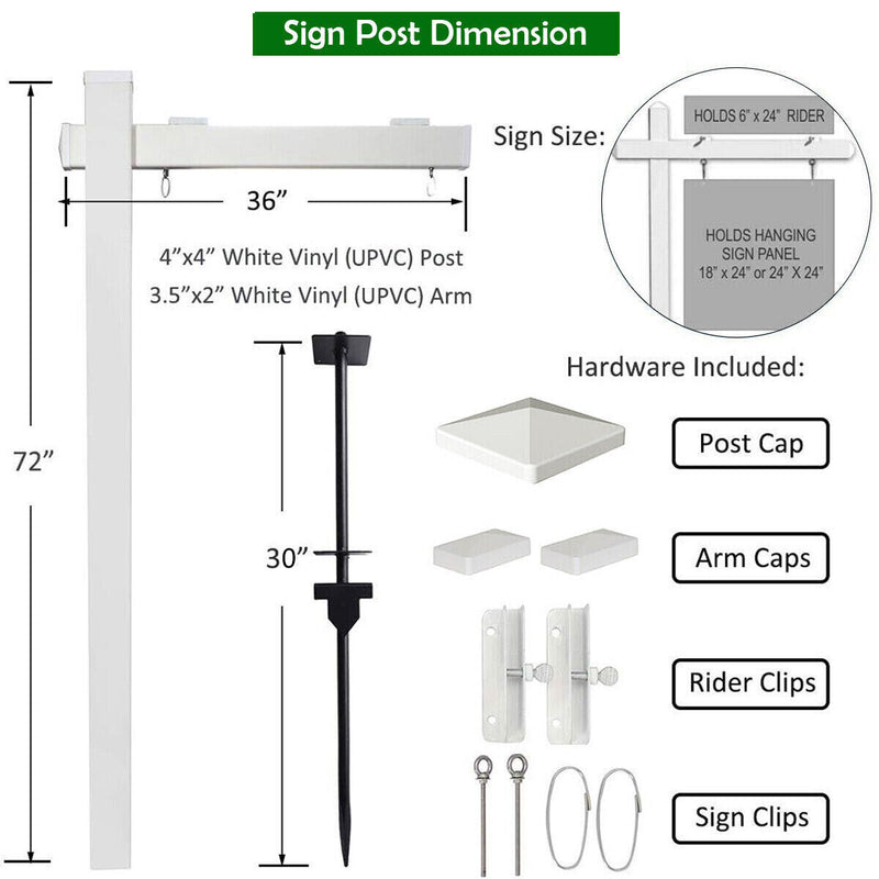 6 Feet Vinyl UPVC Real Estate Sign Post Realtor Yard Sign Post-White