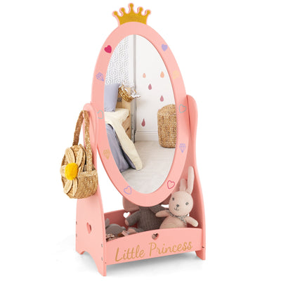 Kids Full Length Mirror with 360 Degree Rotatable Design and Shelf-Pink