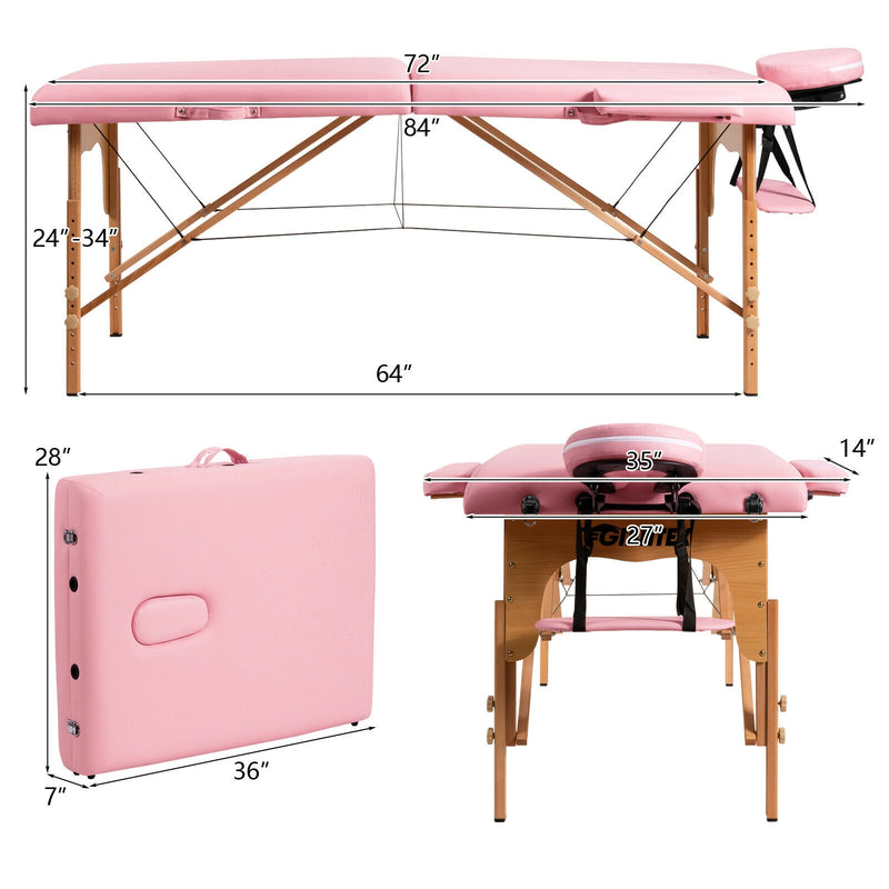 Portable Adjustable Facial Spa Bed  with Carry Case-Pink