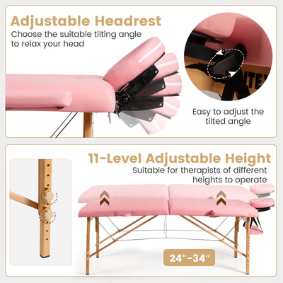 Portable Adjustable Facial Spa Bed  with Carry Case-Pink