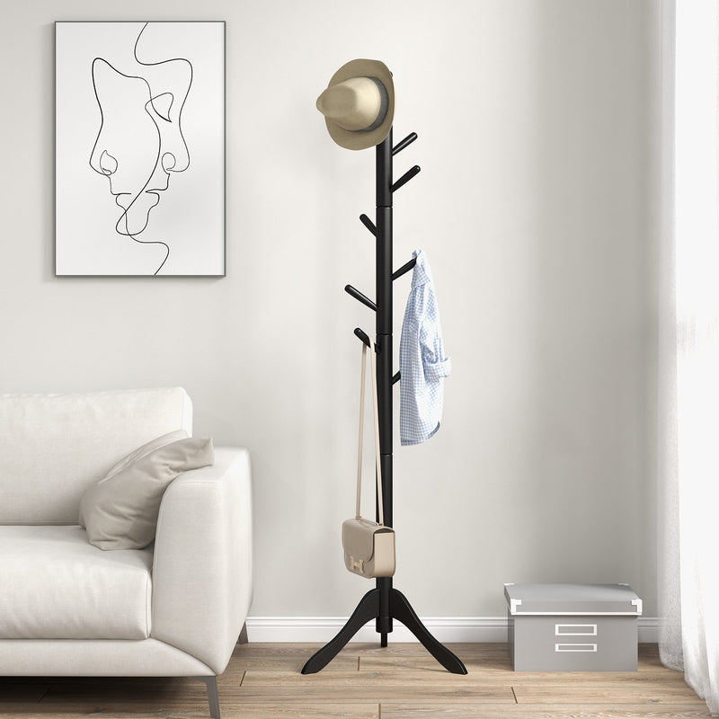 Adjustable Wooden Tree Coat Rack with 8 Hooks-Black