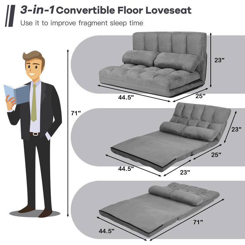 Foldable Floor 6-Position Adjustable Lounge Couch-Gray