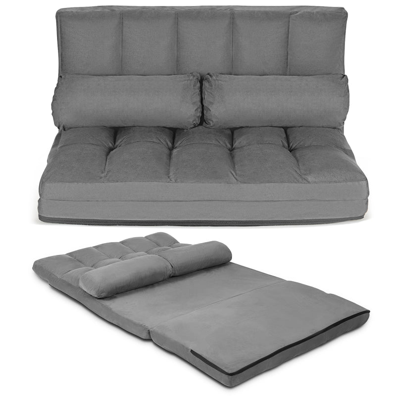 Foldable Floor 6-Position Adjustable Lounge Couch-Gray