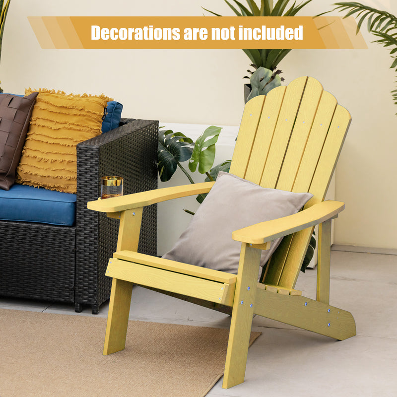 Weather Resistant HIPS Outdoor Adirondack Chair with Cup Holder-Yellow