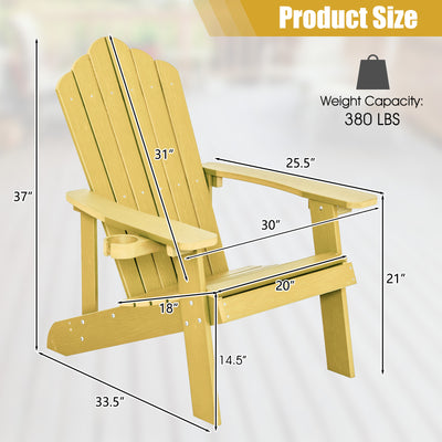 Weather Resistant HIPS Outdoor Adirondack Chair with Cup Holder-Yellow