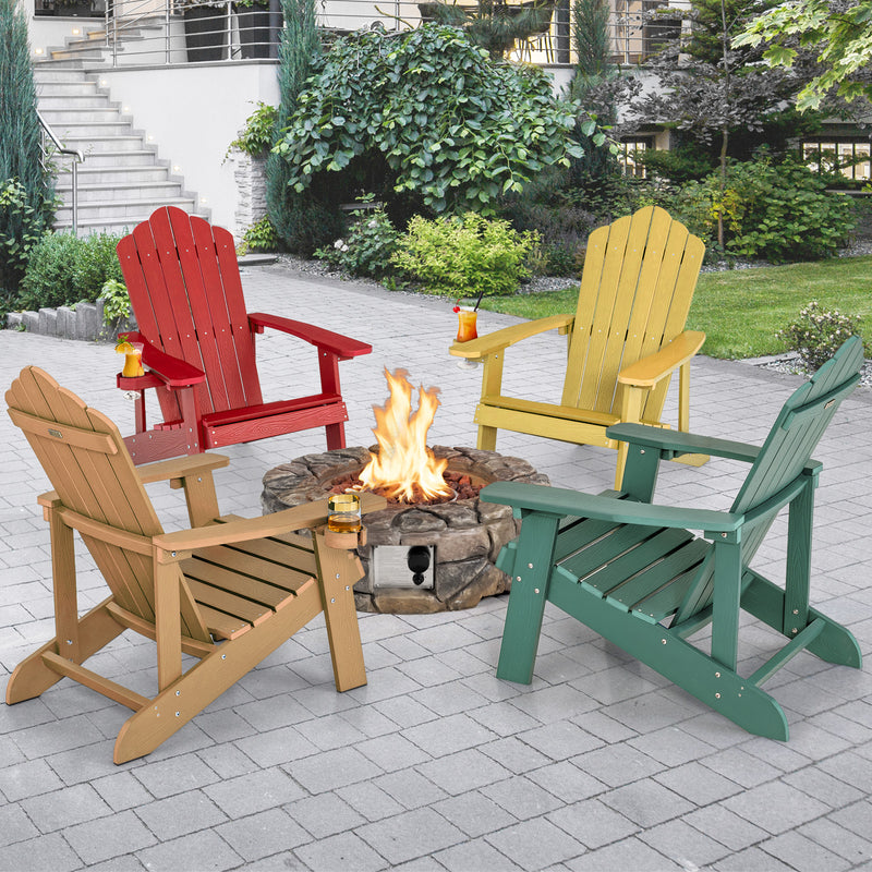 Weather Resistant HIPS Outdoor Adirondack Chair with Cup Holder-Yellow