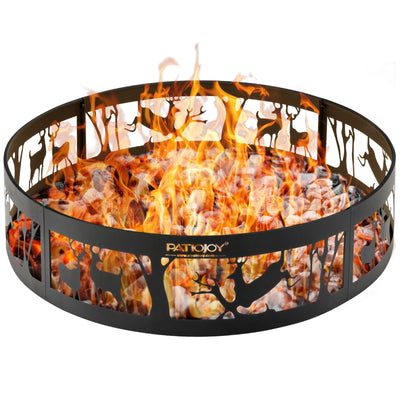 36 Inch Metal Fire Pit Ring Deer with Extra Poker Bonfire Liner for Campfire