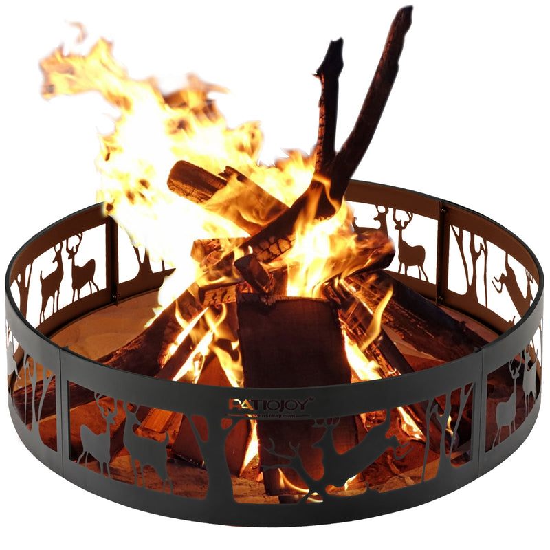 36 Inch Metal Fire Pit Ring Deer with Extra Poker Bonfire Liner for Campfire