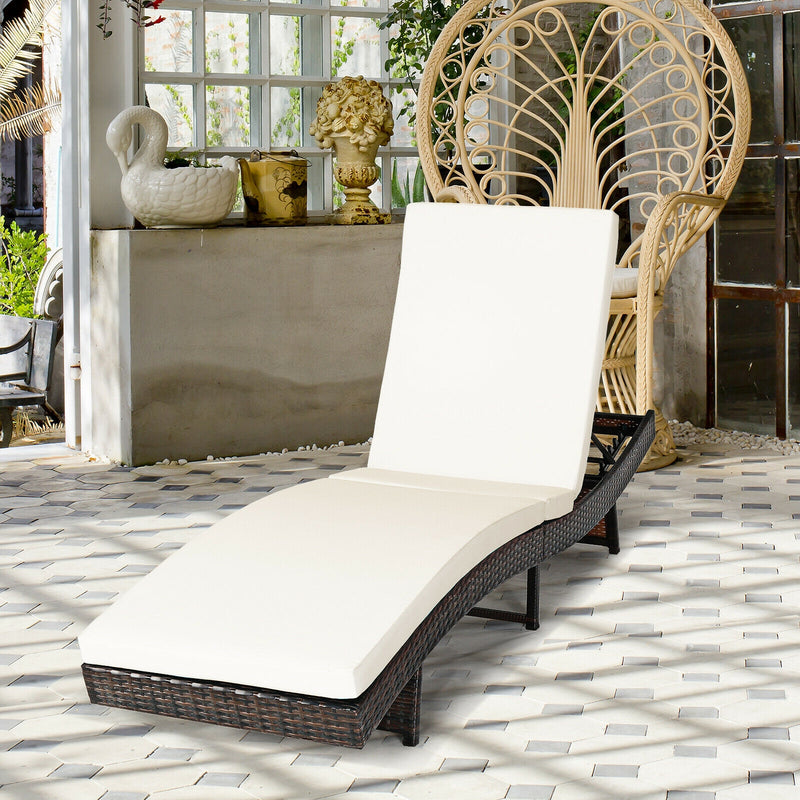 Patio Folding Chaise Lounge with 5 Adjustable Levels and Cushion-White