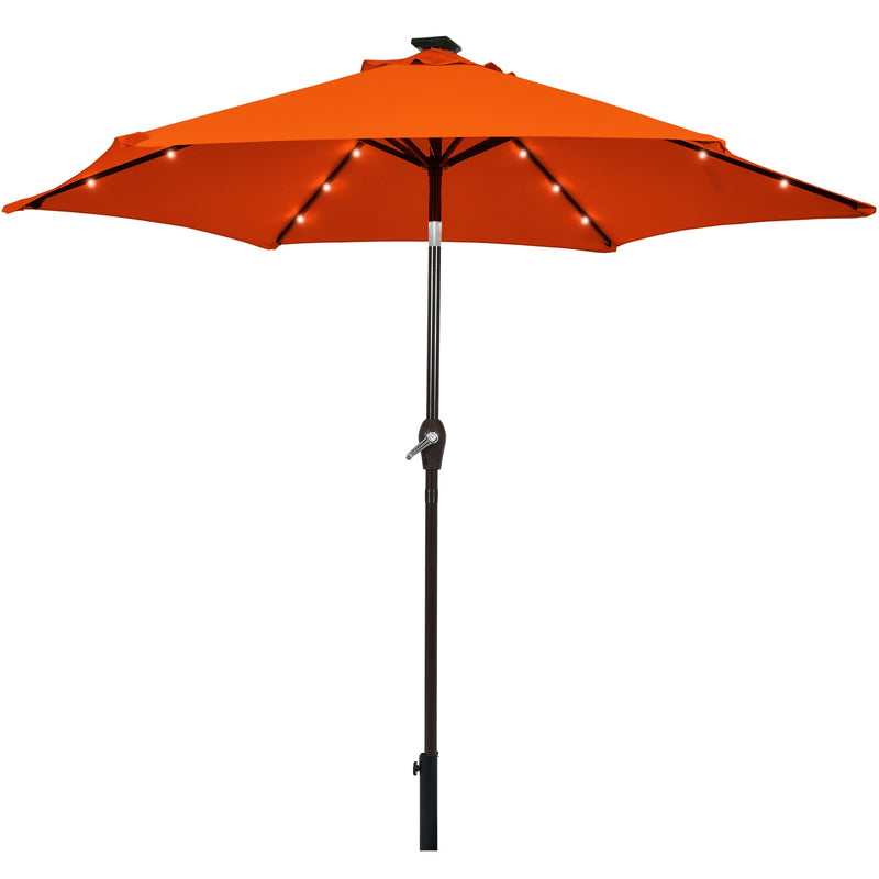 9 Inch Solar LED Lighted Patio Market Umbrella Tilt Adjustment Crank Lift-Orange