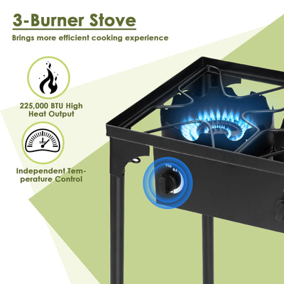 225000 BTU Portable Propane 3 Burner Gas Cooker