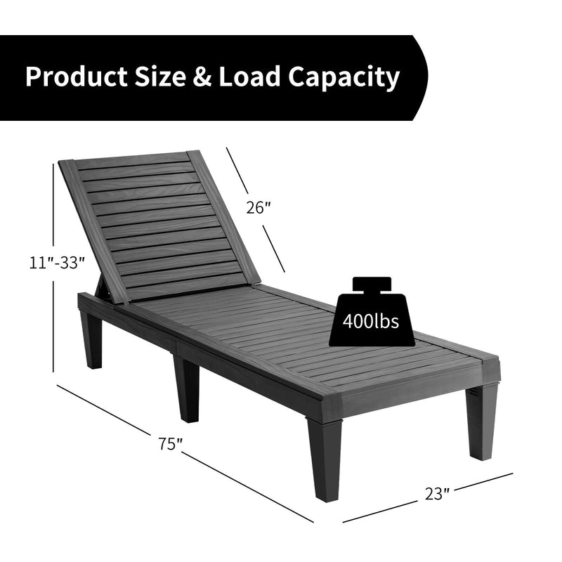 Outdoor Chaise Lounge Chair with 5 Positions Adjustable Backrest-Black