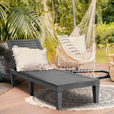 Outdoor Chaise Lounge Chair with 5 Positions Adjustable Backrest-Black