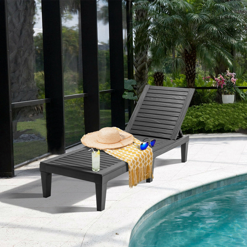 Outdoor Chaise Lounge Chair with 5 Positions Adjustable Backrest-Black