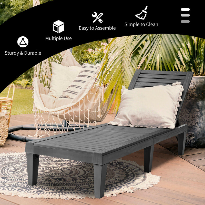 Outdoor Chaise Lounge Chair with 5 Positions Adjustable Backrest-Black