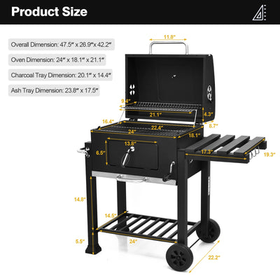 Outdoor Portable Charcoal Grill with Side Table