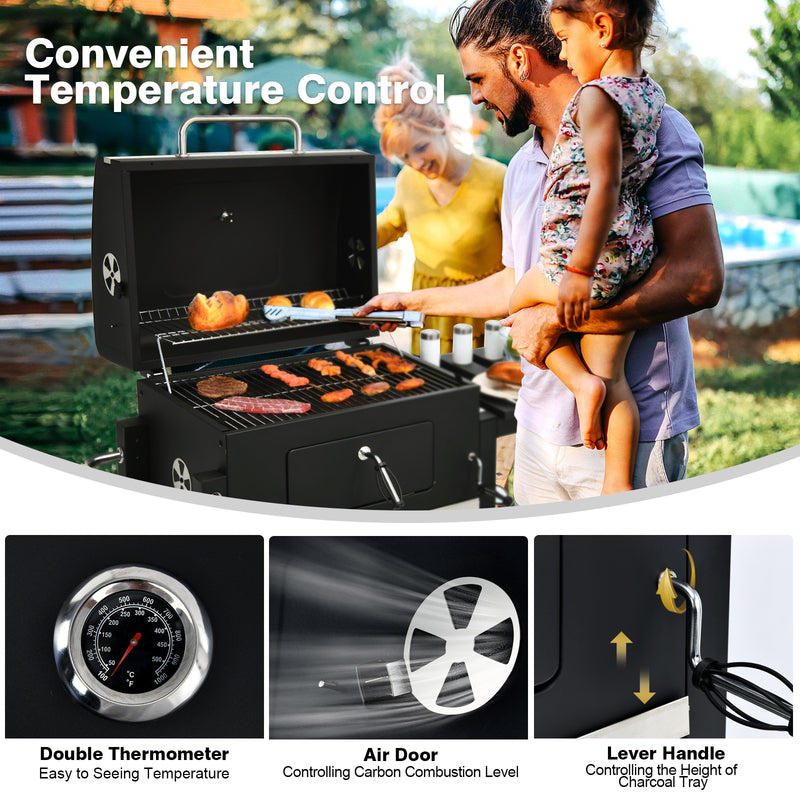 Outdoor Portable Charcoal Grill with Side Table