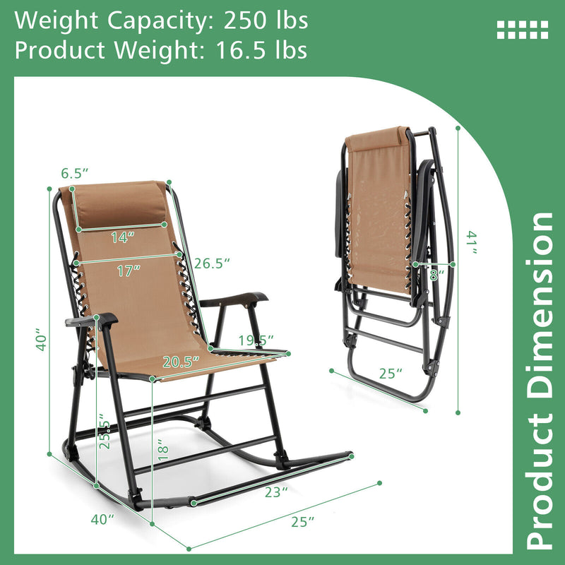 Outdoor Patio Camping Lightweight Folding Rocking Chair with Footrest -Beige